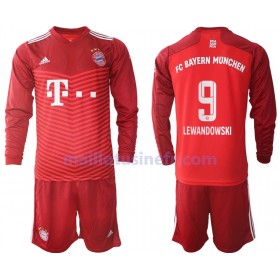Maillot de Foot FC Bayern Munich Robert Lewandowski 9 Domicile 2021-22 Manches Longues - Enfant